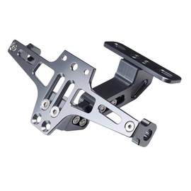 ONGMEIL License Plate Stay, License Plate Holder, Machined Aluminum, Angle Adjustable, LED Light, Universal Motorcycle Accessories (Grey)