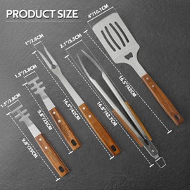 onlyfire 5PCS BBQ Tolls, Heavy Duty Grill Kit Grill Tools for Outdoor Grill with Wood Handles, 1 Grill BBQ Spatula, 1 Barbecue Tong, 1 Meat Fork and 2 Grate Liftes