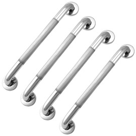 QWORK 304 Stainless Steel Shower Grab Bars - 16" Length, Pack of 4 - Anti-Slip Knurled Handicap Grab Bar, Handrail Shower Safety Bar Handle for Bathroom Safety & Support -for Elderly, Disabled