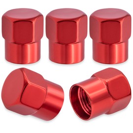 MEAJOO 5PCS Car Tire Valve Stem Caps, Aluminum Alloy Dustproof Wheel Valve Covers Accessories, with Rubber O-Ring, Universal for Cars, SUVs, Bike, Bicycles,Trucks and Motorcycles (Red)