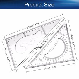 Auniwaig Triangle Set 20cm Measuring Range 30/60/90 & 45/90 Transparent Triangle Ruler Set Square Metric 30/60/90 Degree 45/90 Degree 1mm Accuracy 1 Set