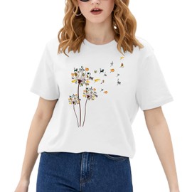 Cat Shirts for Women Flower Tee Shirts Dandelion T-Shirt Vintage Floral Tee Tops Women Graphic Tees
