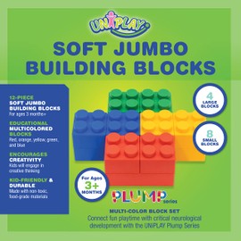 UNiPLAY Plump Soft Building Blocks - 24-Piece Jumbo Stacking Multicolor Set for Early Cognitive Development and Creative Play - Ages 3 Months+