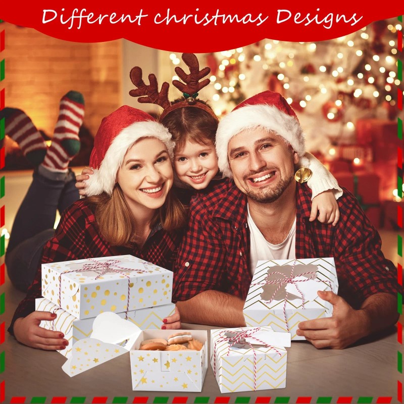Kposiya 30pcs Christmas Cookie Boxes for Gift Giving 6x6x3in White
