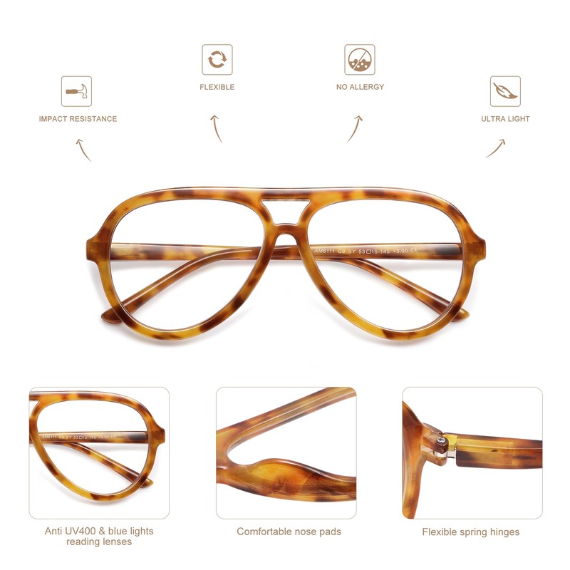 AMOMOMA 3 Pack Retro Aviator Reading Glasses for Women Men,Classic