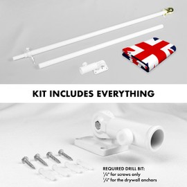 G128 Combo Pack: 6 Ft Aluminum Spinning Flagpole (White) & United Kingdom UK Flag 3x5 Ft, ToughWeave Series Embroidered 300D Polyester | Pole with Flag Included
