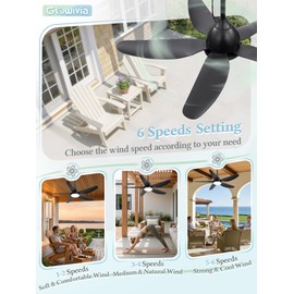 46" Outdoor Ceiling Fan with Lights,Plug in Hanging,IP65 Waterproof(Black)