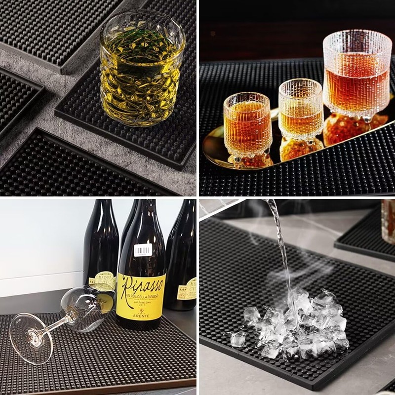 Xibany Bar Mat 6" x 12" PVC Small Black, Essentials