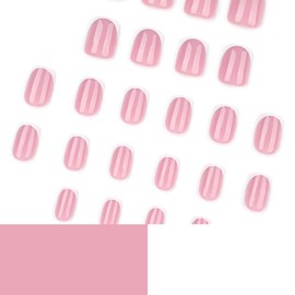 24PCS Fake Nails with Glue - Short Square False Nails - French Tip Natural Simple French Style - Stick on Nails Tip - Full Cover Acrylic False Nails & Accessories Nails Art for Women
