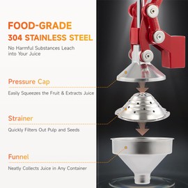 CO-Z Manual Citrus Juicer, Professional Orange and Lemon Juice Maker, Easy to Clean, Red