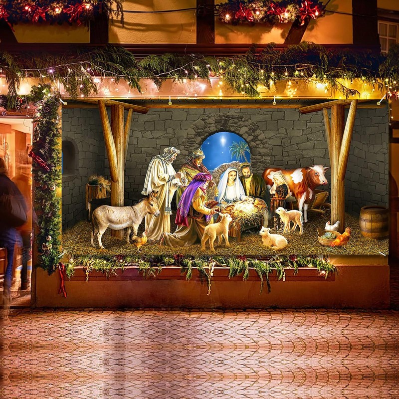 Ratoyal Christmas Nativity Garage Door Banner 16 x 7 ft,