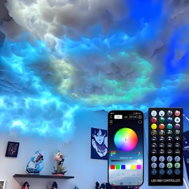 wacuaao ThunderGlow DIY Storm Cloud Light Kit with 16.4ft LED Strip & Hot Glue Gun – Music Sync, 16M Colors, Expandable Design for Bedroom, Gaming Room, Party Decor (Covers 32-54 Sq.Ft)