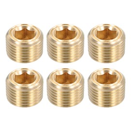 sourcing map 6Pcs Brass Pipe Plug Fitting, 1/8" NPT Male Hex Counter Sunk Plug, Internal Thread Socket Pipe Plug for Closing the End of Pipe, Air Tanks