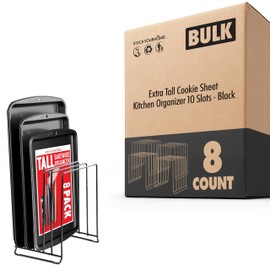 Stock Your Home Black (8 Pack) Extra Tall Steel Baking Pan Organizer Rack for Cabinet Storage or Kitchen Counter, Cookie Baking Sheet Organizer with Dividers, Muffin Tin and Cutting Board Holder