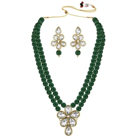 Aheli Crystal Pearl Long Collar con pendientes de caída Conjunto de joyas étnicas tradicionales indias de Bollywood para niñas