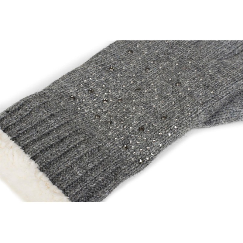 styleBREAKER Warm gloves with rhinestones and fleece, winter knitted gloves,