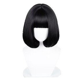 Black Bob Women Men Short Straight Wig with Bangs Heat Resistant Synthetic Halloween Party Costume Wig