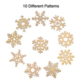 Hestya 50 Pieces Wooden Snowflake Crafts Ornaments Unfinished DIY Wood Snowflake Cutouts Christmas Tree Hanging Crafts Ornaments with Strings for DIY Christmas Decorations(8 cm,Natural Color)