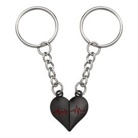 Matching Keychain for Couples Gifts for Him Her Anniversary Birthday Gifts for Couples Keychain Set for 2 Black Half Electrocardiogram Heart Keychain Gifts for Couple