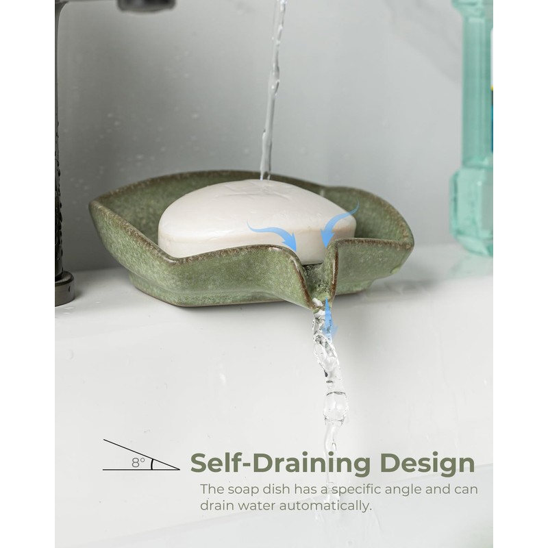 Self Draining Soap Dish, Ceramic Drain Soap Holder Waterfall Design
