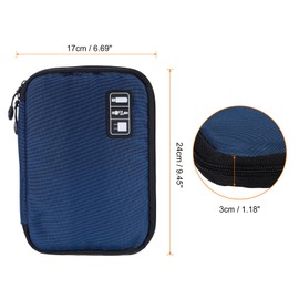 HARFINGTON Electronics Organizer 9.45" x 6.69" x 1.18" Double Layer Nylon Tech Organizer Travel Case for Tech Pouch Cord Organizer Travel Accessories Men Women, Navy Blue