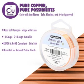 Artistic Wire, 18 Gauge Uncoated Bare Copper Craft Wire, 4 yd
