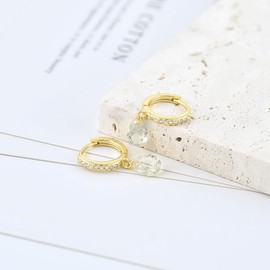 Cute Teardrop CZ Dangle Drop Cartilage Small Huggie Hoop Earrings for Women Girls Minimalist 925 Sterling Silver Post 18K Gold Plated Birthstone Crystal Charm Sleeper Hoops Dainty Hypoallergenic Jewelry Gifts for Valentines Day Xmas, Metal, Cubic Zirconi