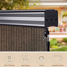 Amagenix Premium Outdoor Roller Shades 4'(W) x 8'(H), Exterior Cordless Patio Shades Roll up Outdoor Blinds for Porch Gazebo, Crank Operated with Aluminum Protective Valance, Mocha