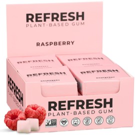 Refresh Gum, Sugar Free, Natural, Xylitol, Long Lasting Chewing Gum, Natural Flavors, Organic Ingredients, Plastic Free, Non GMO, Gluten Free, Vegan (12 Count (Pack of 12), Raspberry)