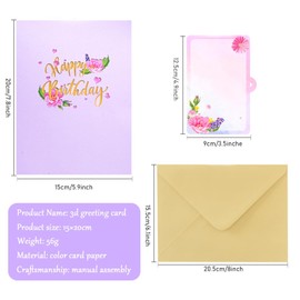 YianHien Birthday Card Woman, Romantic Pop-Up Pink Flowers Birthday Card with Envelope, 3D Birthday Card for 20 30 40 50 60 70 80 90 100 Birthday Wife Mum Girlfriend Grandma Daughter Sisters