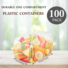 Goiio 100 Pcs Clear Hoagie Container, 7.2 x 4.75 x 3.7 inch Plastic Hinged Food Container, Disposable Clamshell Take Out Food Containers for Salads, Hamburger, Fruit, Cake, Cookie, Sandwiches