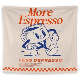 WNAGT Vintage More Espresso Less Depresso Tapestry Wall Hanging, Coffee Wall Decor, Trendy Retro Coffee Art Wall Blanket Decor for Coffees Bar Shop Station Cafe Home Kitchen, 50x60 Inch