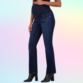 Savi Parker Women's Maternity Bootcut Jeans with Pockets Maternity Clothes-Pregnancy Must Haves Maternity Jeans Over The Belly for Spring and Summer - 32.5" Inseam (S, Zoe Wash)