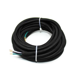 18/3 100Ft Cloth Covered Wire Lamp Cord Vintage Electrical Rayon Braided Black 18 AWG 3 Conductor Flexible Fabric Pendant Lighting Power(10A)