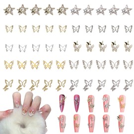 3D Butterfly Nail Charms,50PCS Mixed Shapes Butterfly Metal Nail Gems,Gold Silver Nail Art Charms Luxury Butterfly Nail Art Decorations for Nail Design DIY Crafts