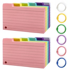 300 PCS Index Cards,Cue Flash Cards with 6 Binder Rings for Studying, Blank Study, Ruled Note for Home, School and Office