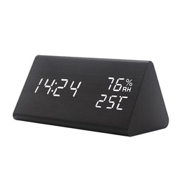 Digital Clock Wooden Electronic LED Time Display Temperature and Humidity Detect Clock for Bedroom
