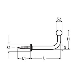 Yacht Steel Stainless Steel Screw Hook with Beffe, 44 mm, Stainless Steel/A2