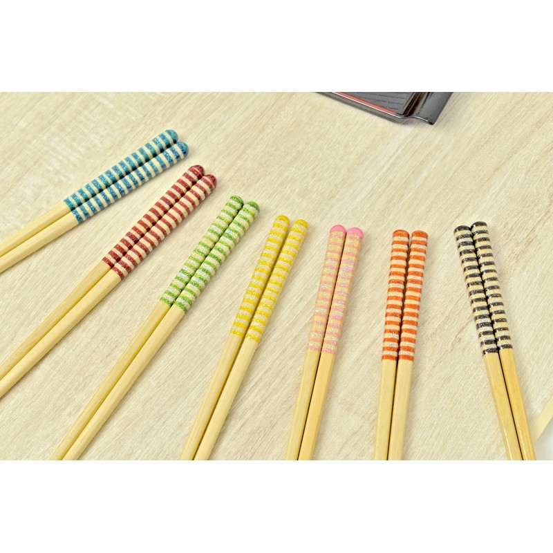 Aoba Chopsticks Dishwasher Safe, Natural Wood, Kirara Border, Green, 9.1