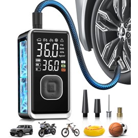 Tire Inflator Portable Air Compressor, 150PSI Cordless Mini Air Pump with Digital Pressure, Bike Pump, 3X Fast Inflation Tire Inflator for Car, Motorcycle, Bike, Ball-LED Light and Auto Shut-Off