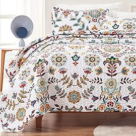 SLEEP ZONE 3-Piece Printed Quilt Set - King Size (2 Pillow Shams) - Lightweight Reversible Bedding Coverlet Set for All Season (Classic Floral Pattern)