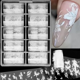 10 Rolls White Flowers Nail Foil Transfer Paper Lace Flower Transfer Foil Nail Stickers Butterfly Nail Stickers Nail Art Flowers Transfer Sticker Nail Sticker Nail Design Accessories