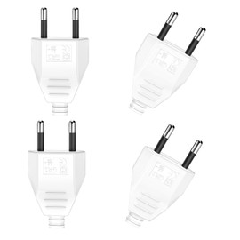 VIEVRE Pack of 4 Euro Plug, Flat Power Plug, 220 V Euro Plug, Flat Euro Plug, Plug (220 V, 2.5 A), Schuko Plug Flat, Euro Plug Flat (White)
