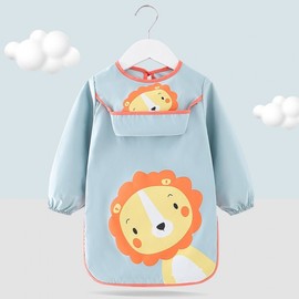 Waterproof Art Apron and Protective Painting Smock for Elementary School Apron Extended Blue Lion Design, Size 90 [Recommended Ages 0-2] 3ea