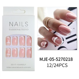 24PCS Press On French Nails Kit - Geometric Fake Nails, Nails French Tip with Glue, Nail Tools & Rhinestone Stickers for Women and Girls Nail DIY 2