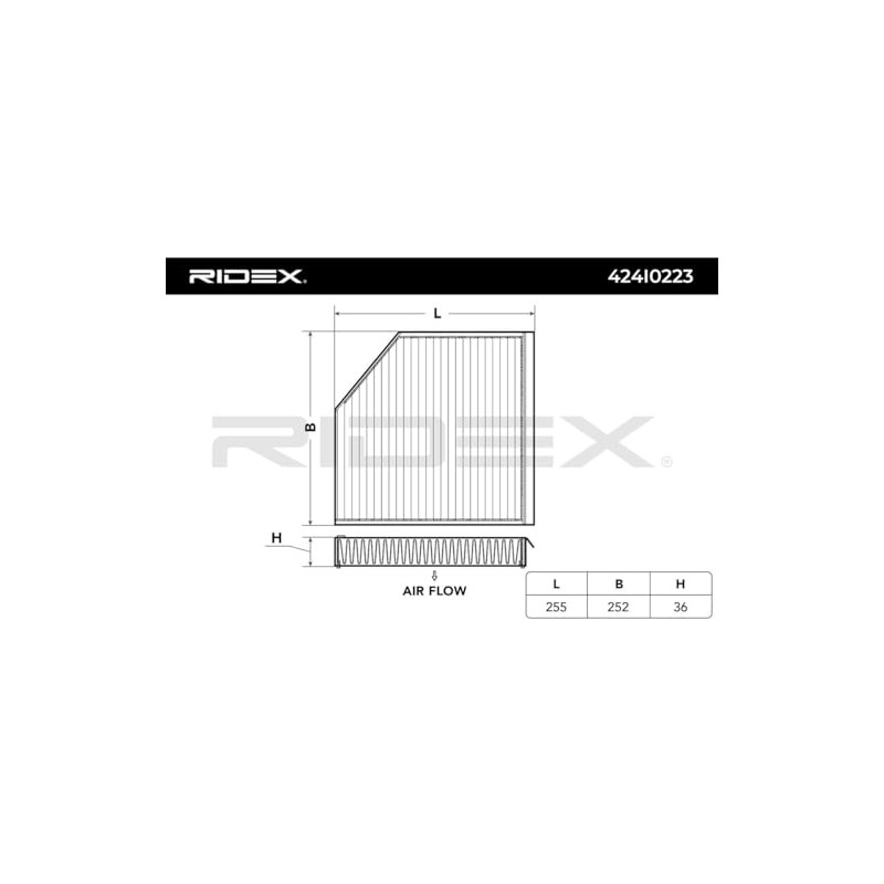RIDEX Mulsanne Cabin Air Filter 424I0223 (3Y_) 255 mm 252
