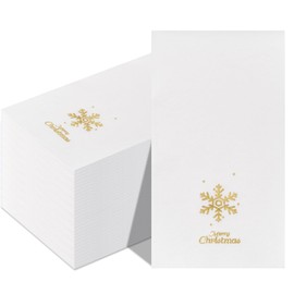 WELLIFE 50 Pcs Christmas Paper Napkins, 3 Ply Disposable Hand Towels for Bathroom Gold Xmas Snowflake Guests Towel White Christmas Dinner Napkins Decorative for Party Holiday Kitchen Table