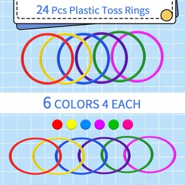 24 PCS Plastic Toss Rings,Ring Toss Game for Kids,Outdoor Toss Rings for Speed and Agility Practice Training Games,Multicolor Training Rings Carnival Rings Garden Backyard Outdoor Games (5 inch)…