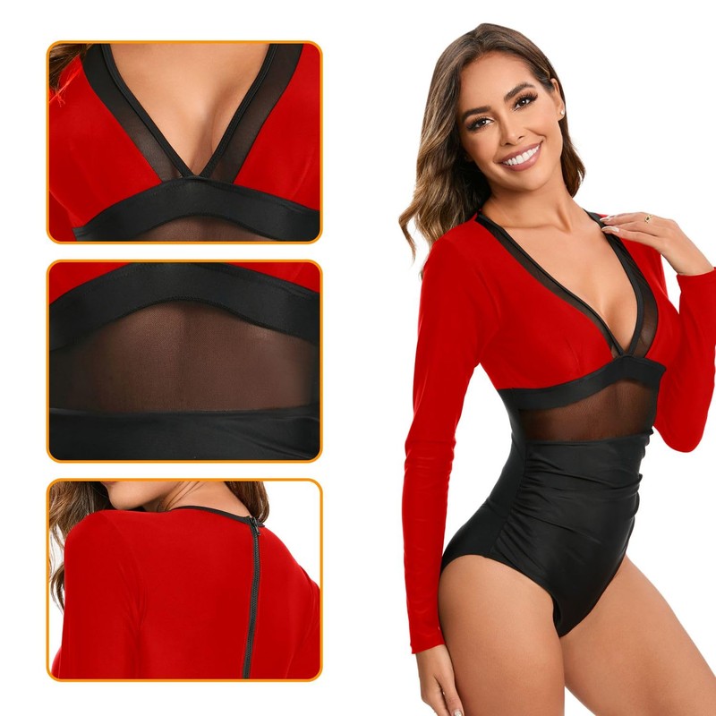 NESY Women's Long Sleeve Rash Guard Swimsuits One Piece Bathing