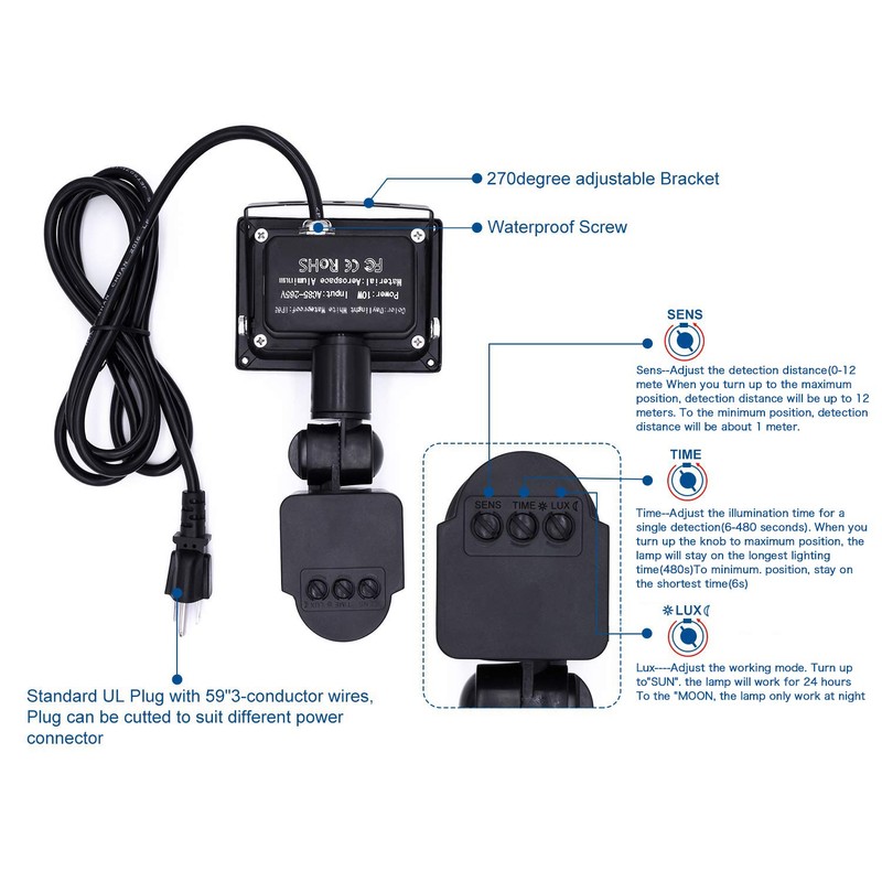 Z Motion Sensor Flood Lights Outdoor,10W Induction LED Lamp, IP65